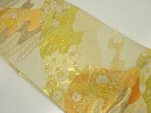 アンティーク　遠山に菊・萩模様織出し袋帯（材料）